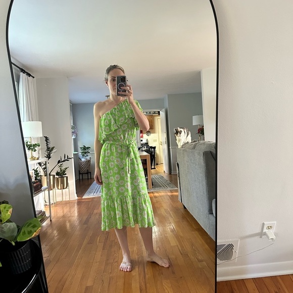 Boutique Moschino Daisy Mae floral Green Floral One-Shoulder Dress XS - Picture 3 of 4